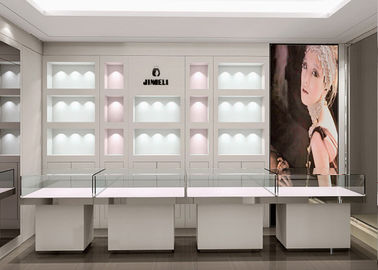 Crystal tempered Glass Top Showroom Display Cases được trang trí bằng đèn cột