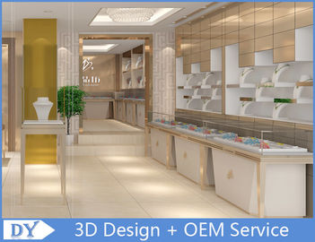OEM White Store Jewelry Display Cases With LED Light, Quảng trường trưng bày đồ trang sức