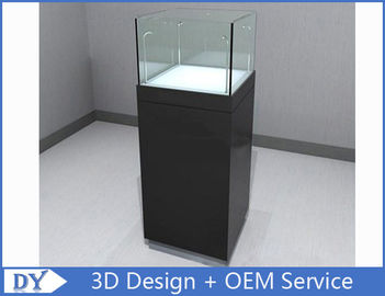 Gloss Black Custom Glass Jewelry Display Case, Square Display Pedestals With Cabinet (Bộ trưng bày đồ trang sức bằng kính màu đen sáng)